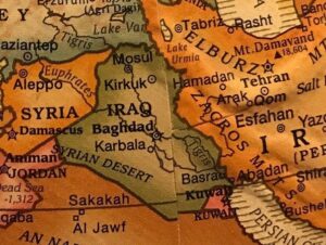 A world map showing the country of Iraq.